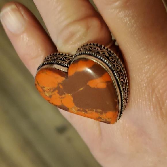 New Heart Shaped Mosaic Jasper 925 Silver Ring. - Picture 7 of 10